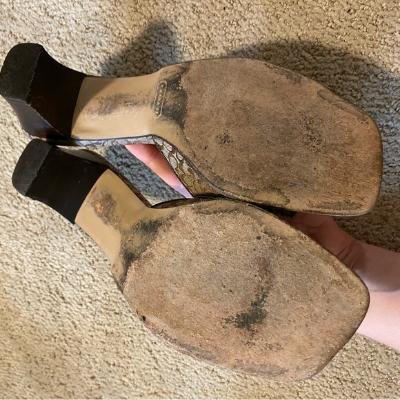 Authentic Vintage Coach Y2K square toe mule clog heels logo canvas - Picture 3 of 6